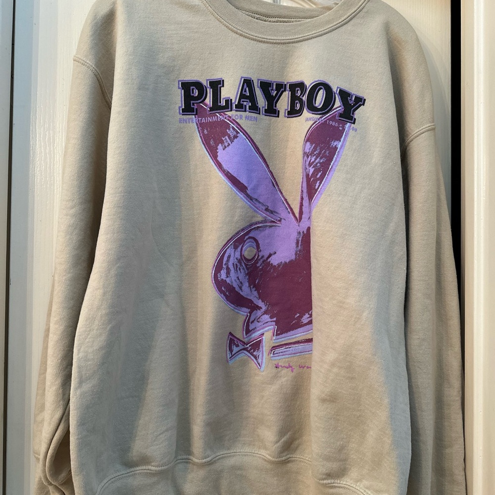 Playboy Beige Sweatshirt with Purple Logo